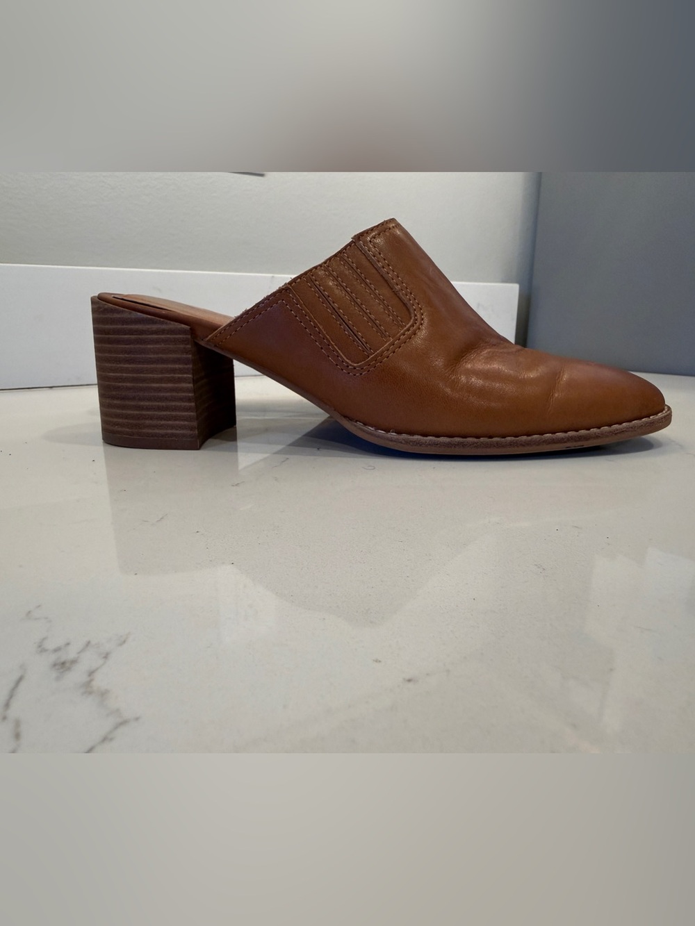 Madewell Brown Leather Slip-On Block Heel Mules - Picture 2 of 6